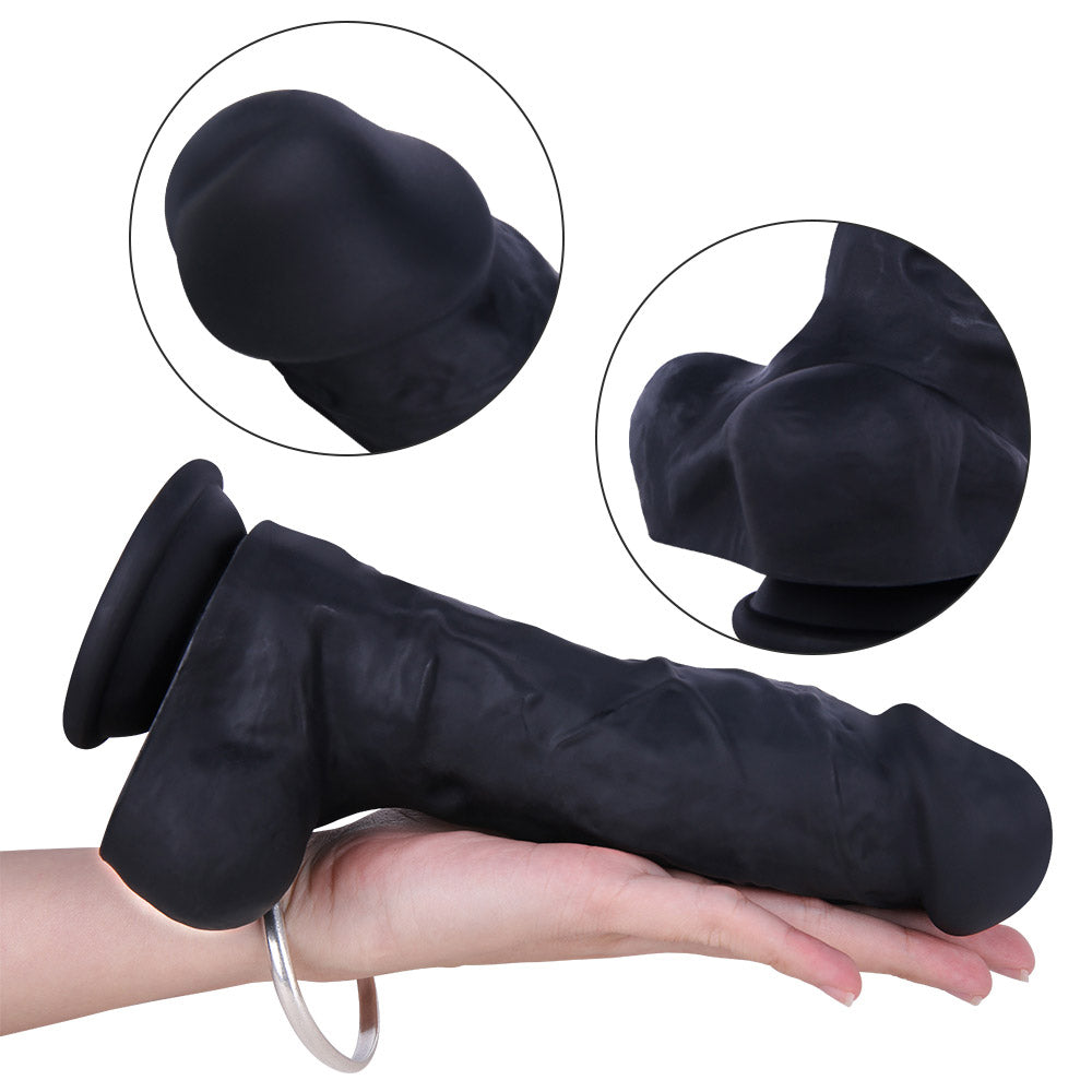 Sex toys dubaiB132ClassicGirthyRealisticBlackLiquidSiliconeSuctionCupDildowithBalls8.6Inchtoys men