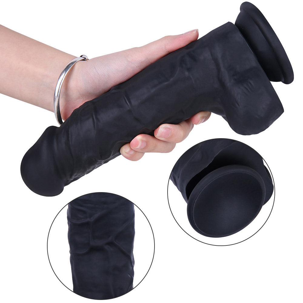 Sex toys dubaiB132ClassicGirthyRealisticBlackLiquidSiliconeSuctionCupDildowithBalls8.6Inchtoys men