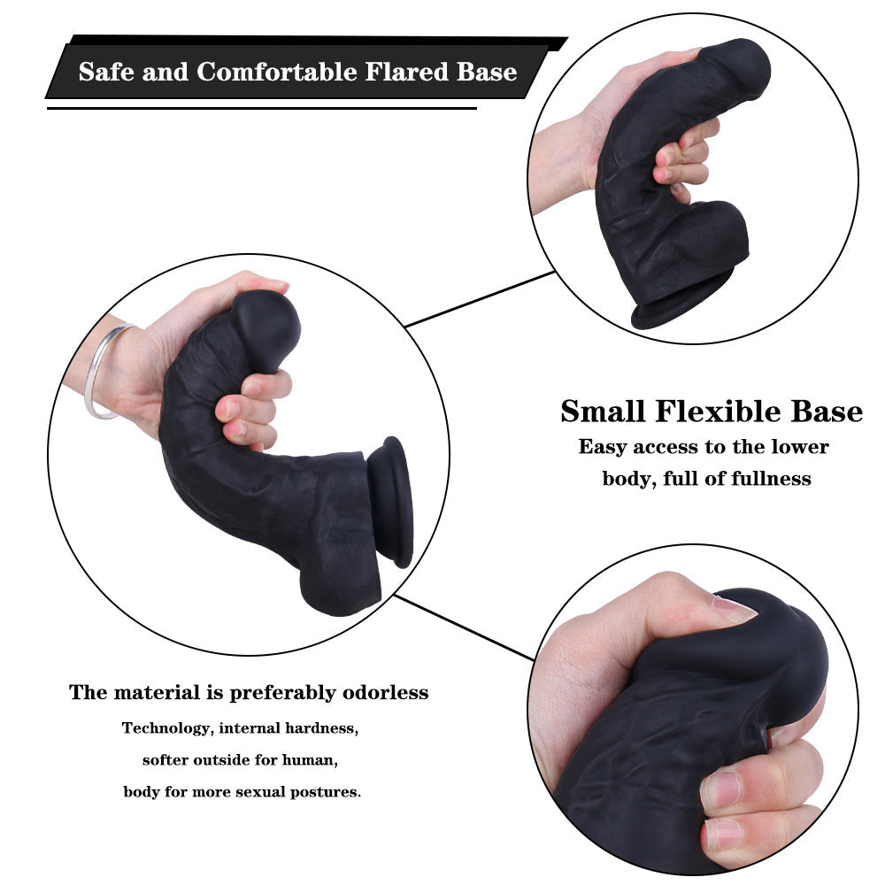 Sex toys dubaiB132ClassicGirthyRealisticBlackLiquidSiliconeSuctionCupDildowithBalls8.6Inchtoys men